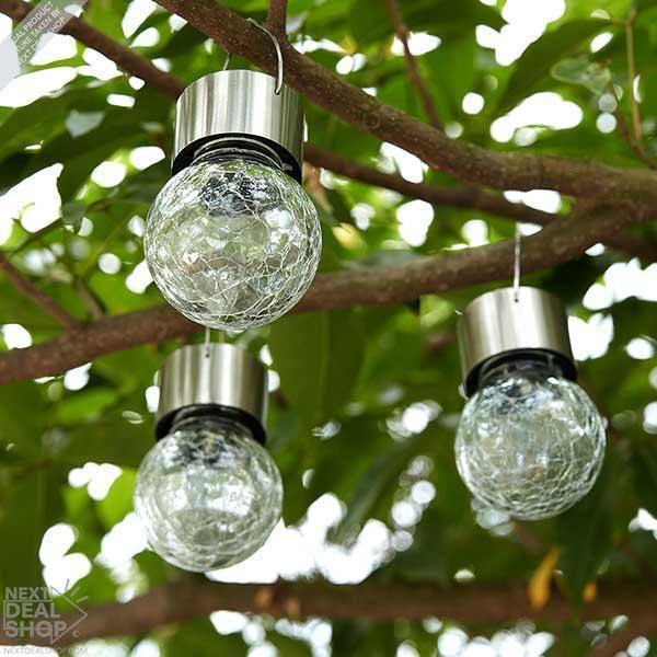 3-Piece Set of Solar Powered Lamps with Cracked Glass