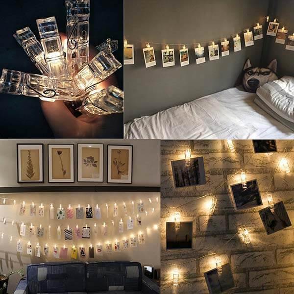 LED String Lights with Clothespins for Photography